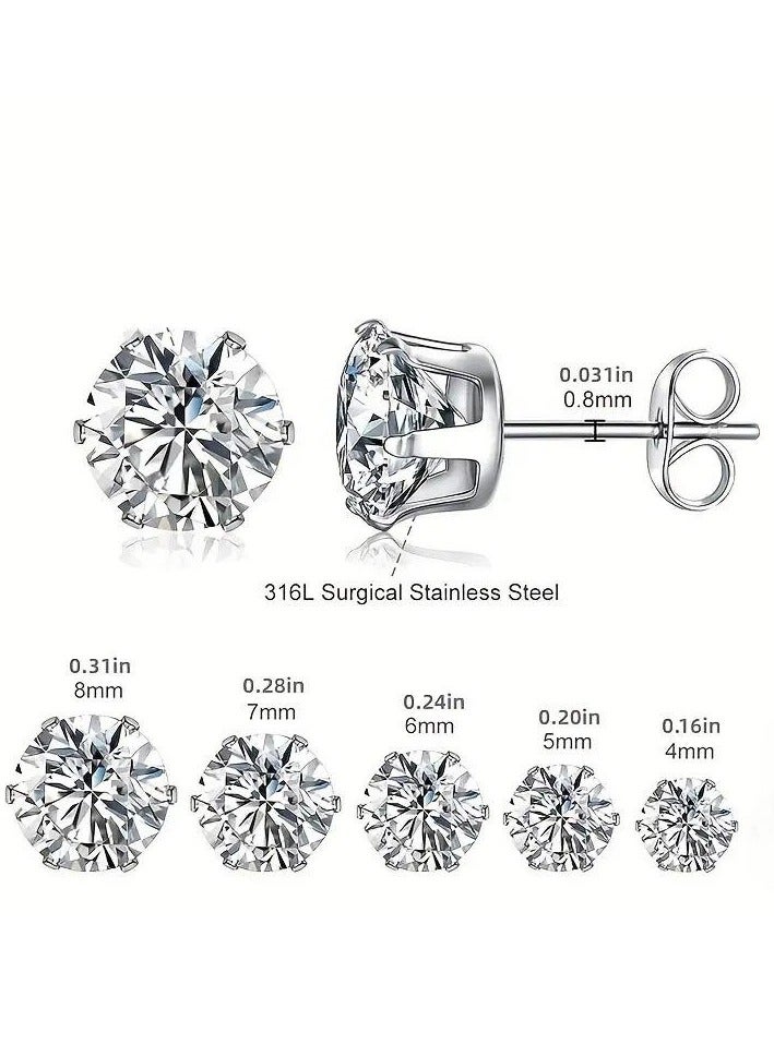 Women's CZ Stud Earrings Simulated Diamond Round Cubic Zirconia Ear Stud Set5 Pairs) - Image 3