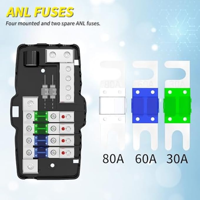Excefore 4 Way Fuse Block 12V Blade Fuse 4 Way Car Audio MidiMiniAnl Fuse Block With Led Indicator Waterpoof Cover For 12V Automotive Truck Boat Marine Rv Van Vehicle Stereo Amp With 6Pcs Midi Fuse - Image 4
