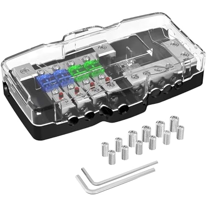 Excefore 4 Way Fuse Block 12V Blade Fuse 4 Way Car Audio MidiMiniAnl Fuse Block With Led Indicator Waterpoof Cover For 12V Automotive Truck Boat Marine Rv Van Vehicle Stereo Amp With 6Pcs Midi Fuse - Image 1