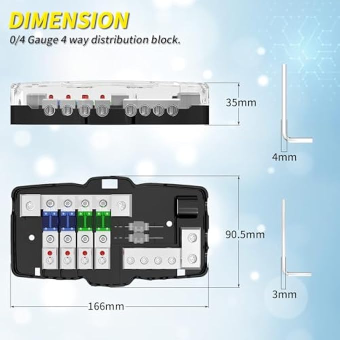 Excefore 4 Way Fuse Block 12V Blade Fuse 4 Way Car Audio MidiMiniAnl Fuse Block With Led Indicator Waterpoof Cover For 12V Automotive Truck Boat Marine Rv Van Vehicle Stereo Amp With 6Pcs Midi Fuse - Image 5