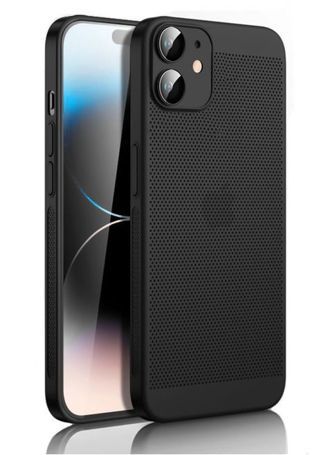 Heat Dissipation Case with Built in Camera Lens Protector Slim Fit Breathable Cooling Anti Fingerprint Hard PC Back ShockproofÂ Cover For Iphone 12 (Black)