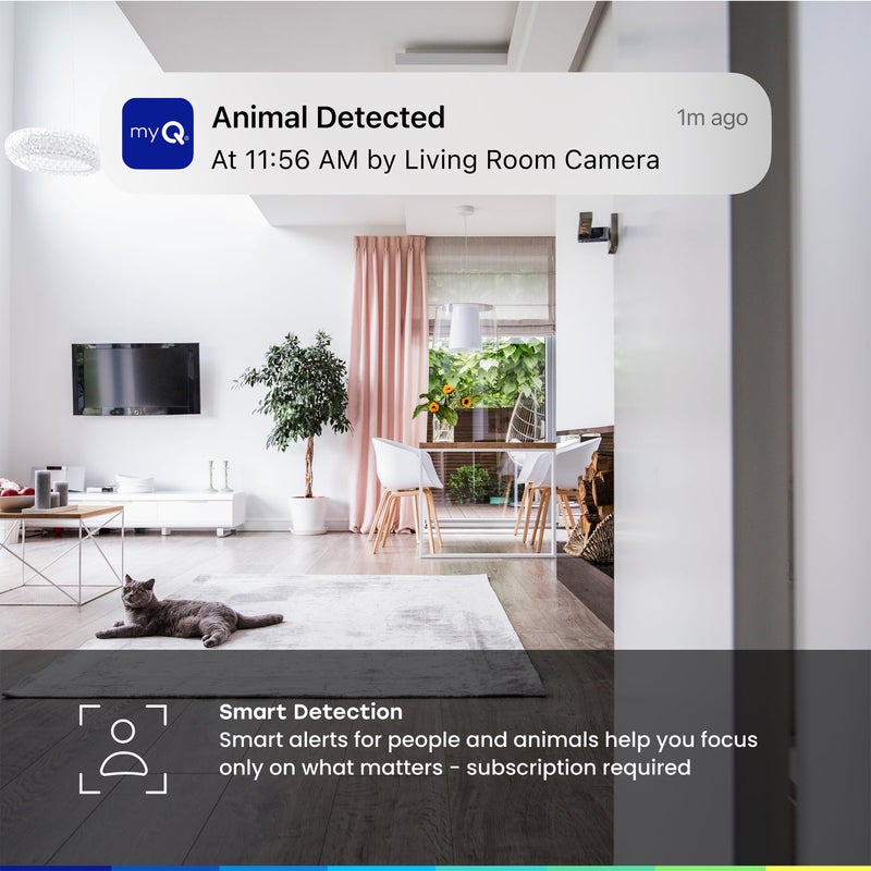 Chamberlain myQ Indoor Plug-in Security Camera Gen 2 â€“ 2K Smart Wi-Fi Camera with Night Vision, Baby and Pet Monitor, Motion Detection and Alerts, 2-Way Audio & App Control, 2 Pack - Image 2