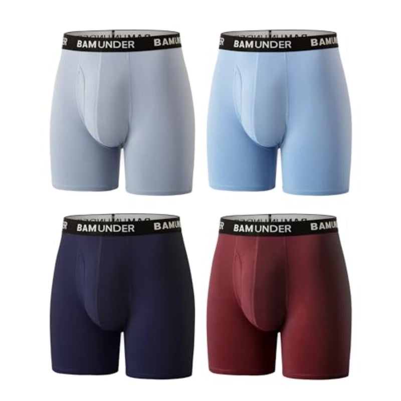 Men's Bamboo Viscose Underwear Boxer Briefs 4 Pack - Breathable Comfort Fit with 3D U-Shaped Pouch and No Ride-Up Legs - Image 1