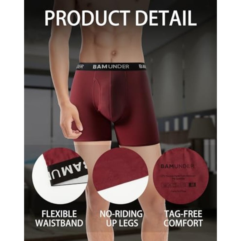 Men's Bamboo Viscose Underwear Boxer Briefs 4 Pack - Breathable Comfort Fit with 3D U-Shaped Pouch and No Ride-Up Legs - Image 5