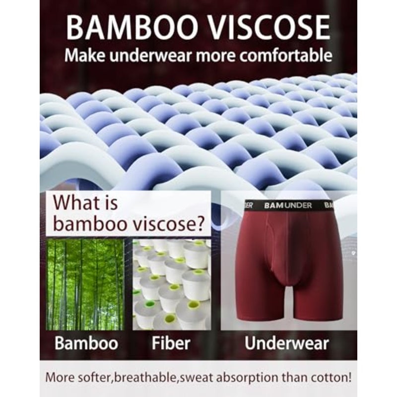 Men's Bamboo Viscose Underwear Boxer Briefs 4 Pack - Breathable Comfort Fit with 3D U-Shaped Pouch and No Ride-Up Legs - Image 3