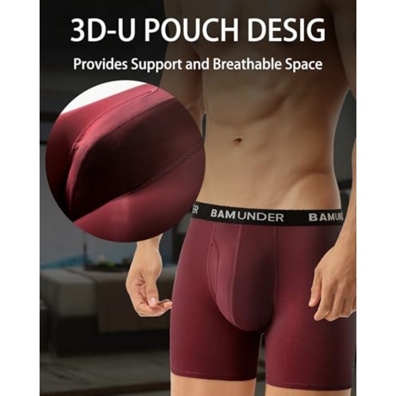 Men's Bamboo Viscose Underwear Boxer Briefs 4 Pack - Breathable Comfort Fit with 3D U-Shaped Pouch and No Ride-Up Legs - Image 4