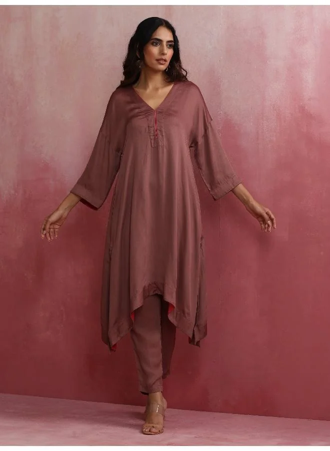 trueBrowns Brown Modal High low Kurta Set