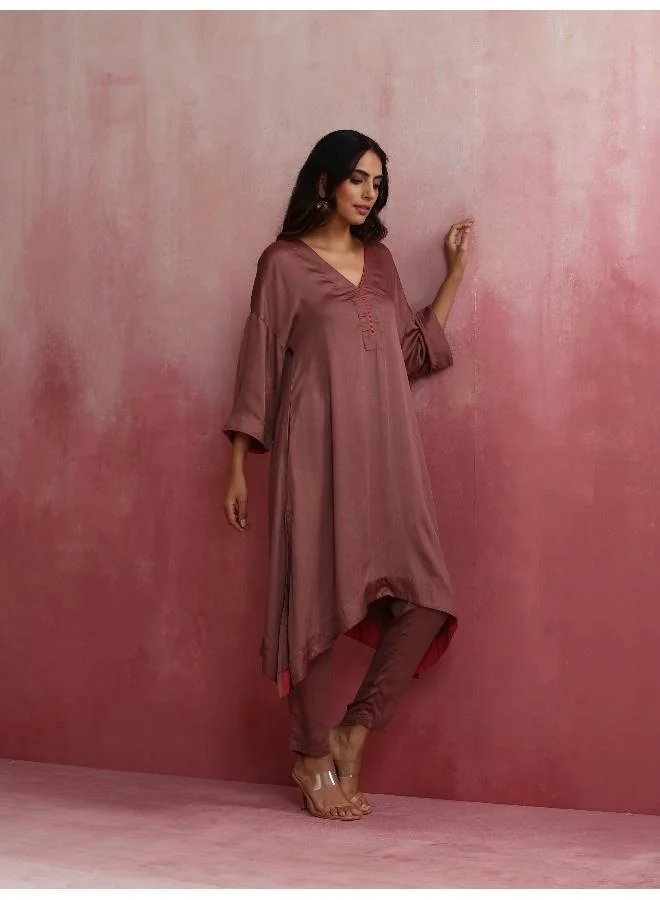 trueBrowns Brown Modal High low Kurta Set