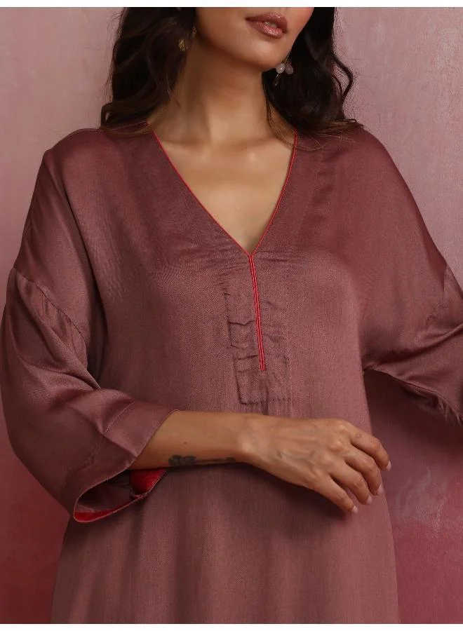 trueBrowns Brown Modal High low Kurta Set