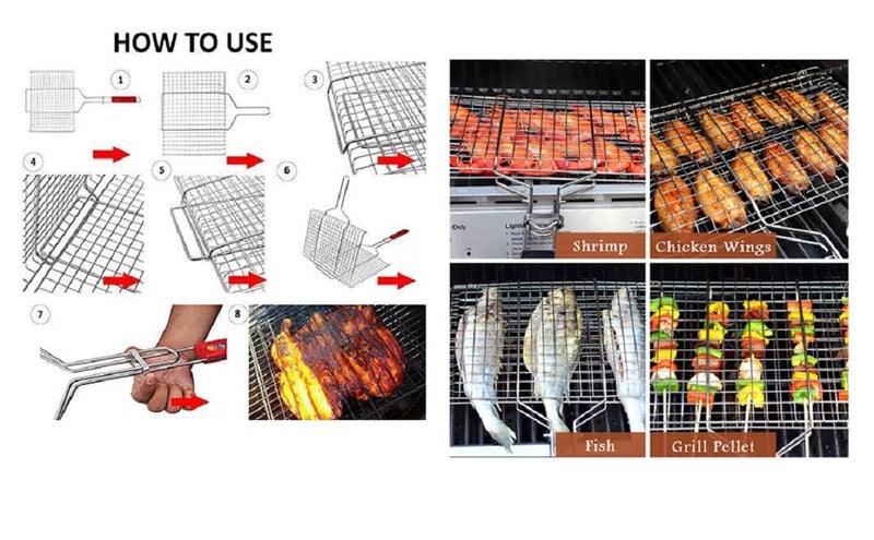jeny stainless steel portable bbq grill fish net basket roast grilling with wooden handleStandard - Image 3