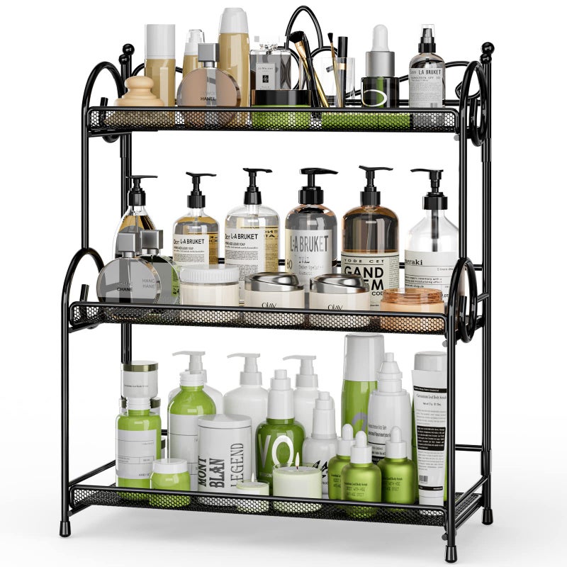 EKNITEY Bathroom Counter Organizer 3 Tier Spice Rack Organizer Skincare Countertop Organizers for Bathroom Kitchen Bedroom Black No Assembly