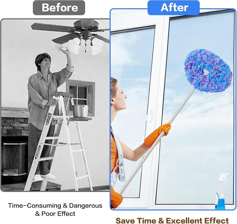 Heonay Ceiling Fan Cleaner Duster Reusable Microfiber Ceiling Fan Blade Cleaner Removable Duster with Extension Pole Adjusts 13 to 49.7 Inch for Cleaning Walls Furniture Door Window Top (Blue Pink) - Image 4