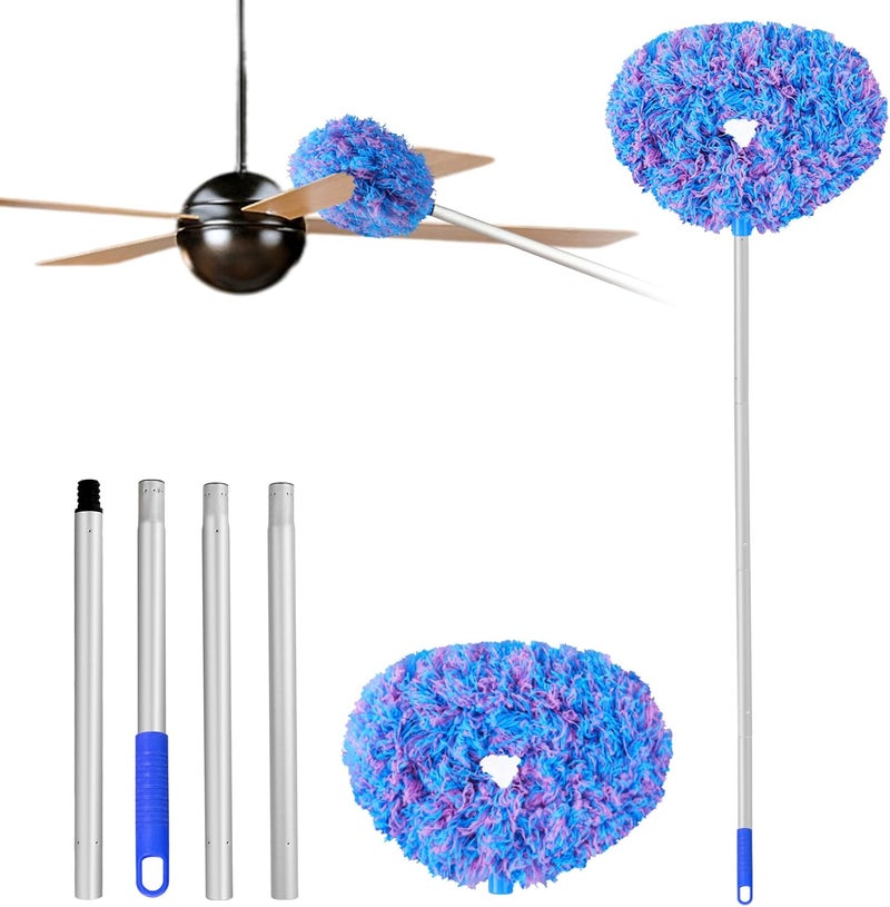 Heonay Ceiling Fan Cleaner Duster Reusable Microfiber Ceiling Fan Blade Cleaner Removable Duster with Extension Pole Adjusts 13 to 49.7 Inch for Cleaning Walls Furniture Door Window Top (Blue Pink) - Image 1