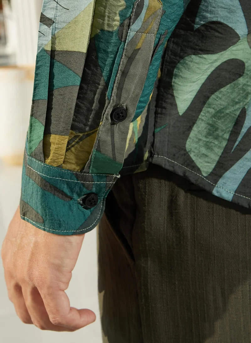 Campus Sutra Men's Jungle Green Palm Spring Shirt