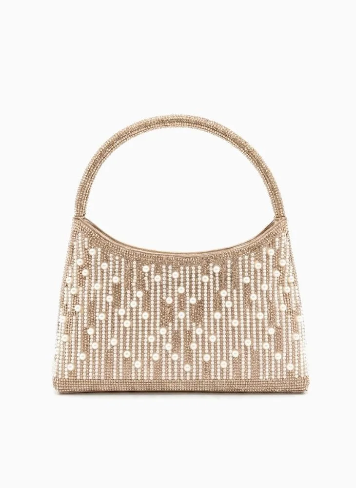 Viny Viny Women's Crystal Pearl Embellished Top Handle Bag – Luxury Rhinestone Mini Handbag for Weddings, Parties & Formal Occasions – Gold, Silver, Champagne