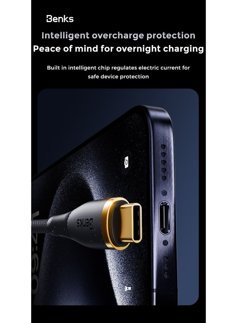 Benks D47 USB-C to USB-C 100W Braided Charging Cable, 1m (Black) - Image 3