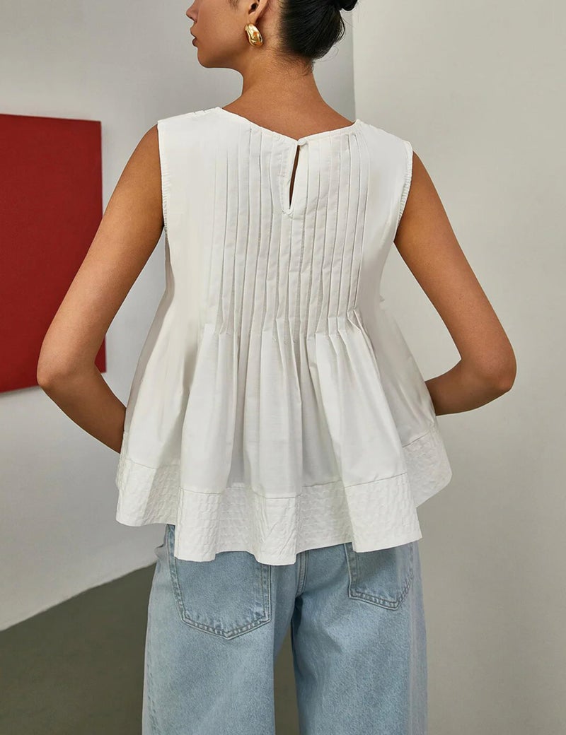 Lumister Womens Peplum Babydoll Tops Cute Pleated Sleeveless Ruffle Peplum Blouse T Shirts Tank Summer Tops White - Image 4