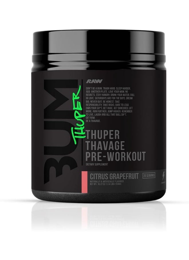 Raw - RAW Thuper Thavage Pre-Workout | Unleash Champion Power | Formulated by Chris Bumstead | Explosive Beta Alanine & Caffeine | Peak Performance & Focus | Citrus Grapefruit | 20 Servings - Image 1