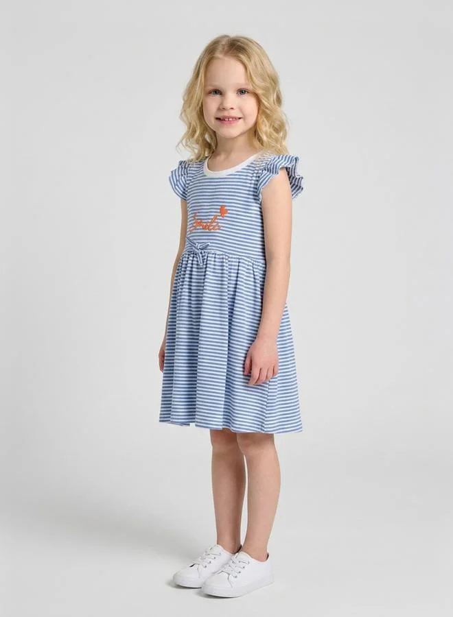 Girls Light Blue Striped Fit and Flare Knee-Length Dress By Juniorloom