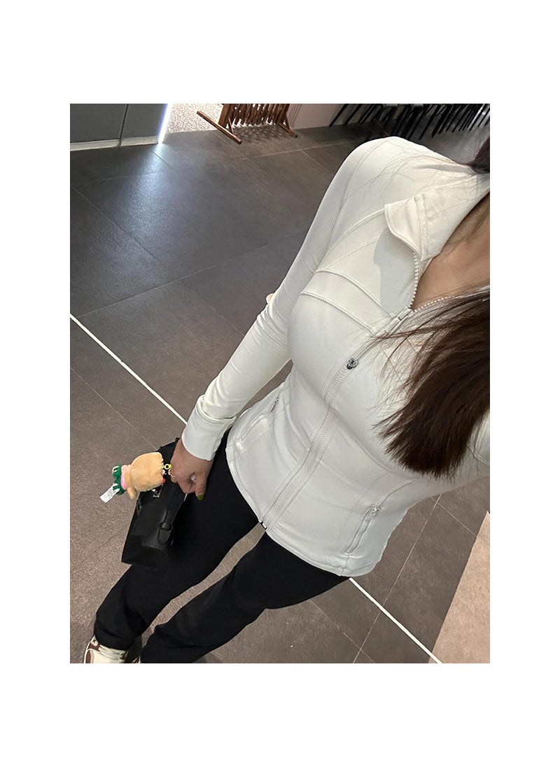 Generic - Womens Yoga Suit Jacket 2025 New Slimming Smooths Your Silhouette Top Sports Tight Riding Fitness Wear Pilates Wear White protein stand collar - Image 1