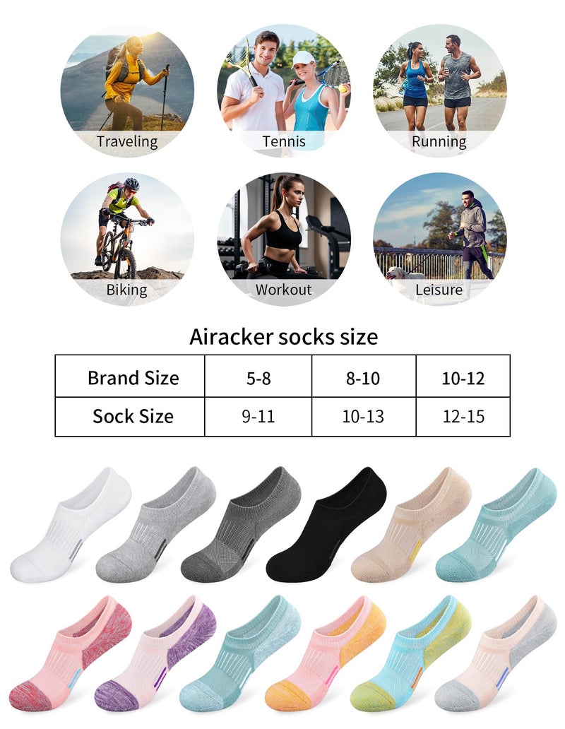 Airacker No Show Socks Womens Athletic Cushioned Low Cut Sports Running Ankle Socks for Women 6 Pairs - Image 3