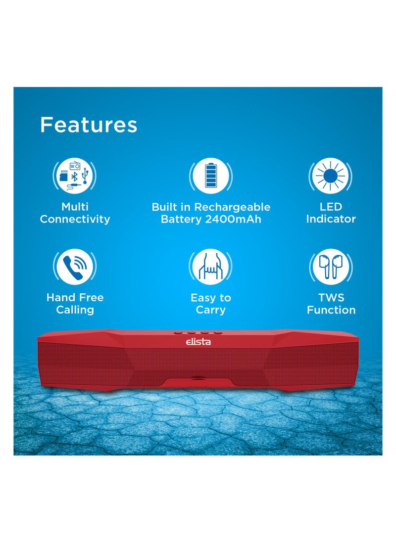 Elista - ELS-MusiBar 1000, 10 W, BT Soundbar, TWS Feature, with FM, AUX, TF Card, USB Connectivity, Upto 5 Hrs Playback, Built-in Mic & Holder for mobile, PC, Tablets, and Laptops (Red) - Image 1