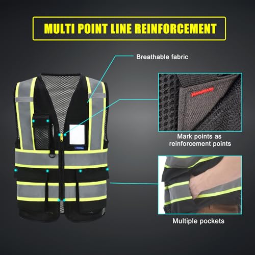 AYKRM Black mesh High Visibility Reflective Safety Vest for Men - Image 2
