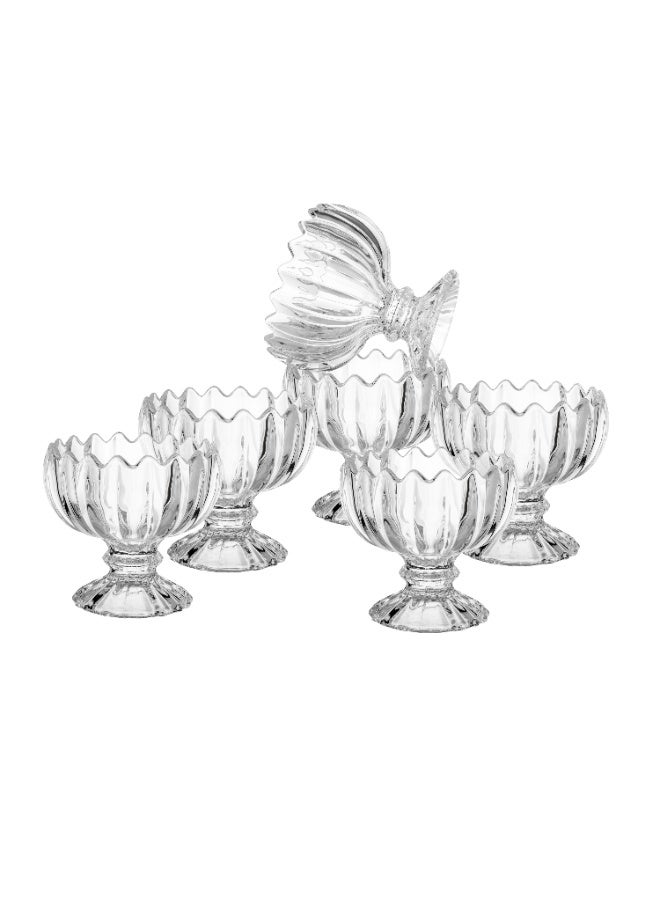 Deli Glass Set of 6 glass plates with a base for sweets, nuts, ice cream, and all elegant presentations and occasions. Size: 10*10 cm. - Image 1