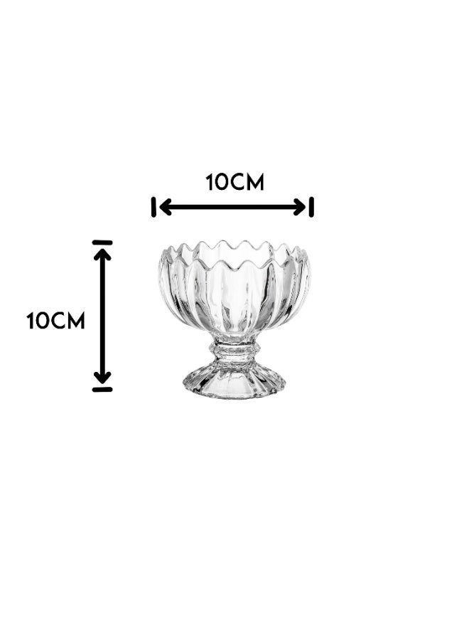 Deli Glass Set of 6 glass plates with a base for sweets, nuts, ice cream, and all elegant presentations and occasions. Size: 10*10 cm. - Image 3