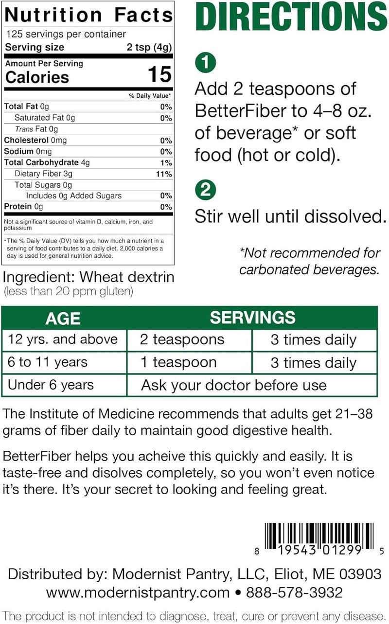 Modernist Pantry BetterFiber  Prebiotic Fiber Supplement 100 Generic Equivalent of Leading Brand  NonGMO GlutenFree Vegan OU Kosher Certified  176oz500g 125 Servings - Image 4