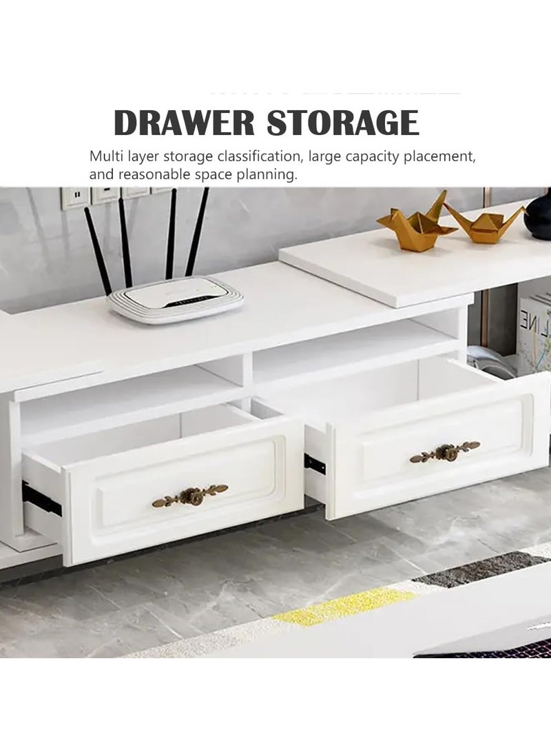 CityRiya-Long TV Stand, 140–220×30×40 cm White TV Table for 65+ Inch TVs – Entertainment Center, Cabinet, Media Console with 2-Tier Storage – For Living Room, Bedroom - Image 5