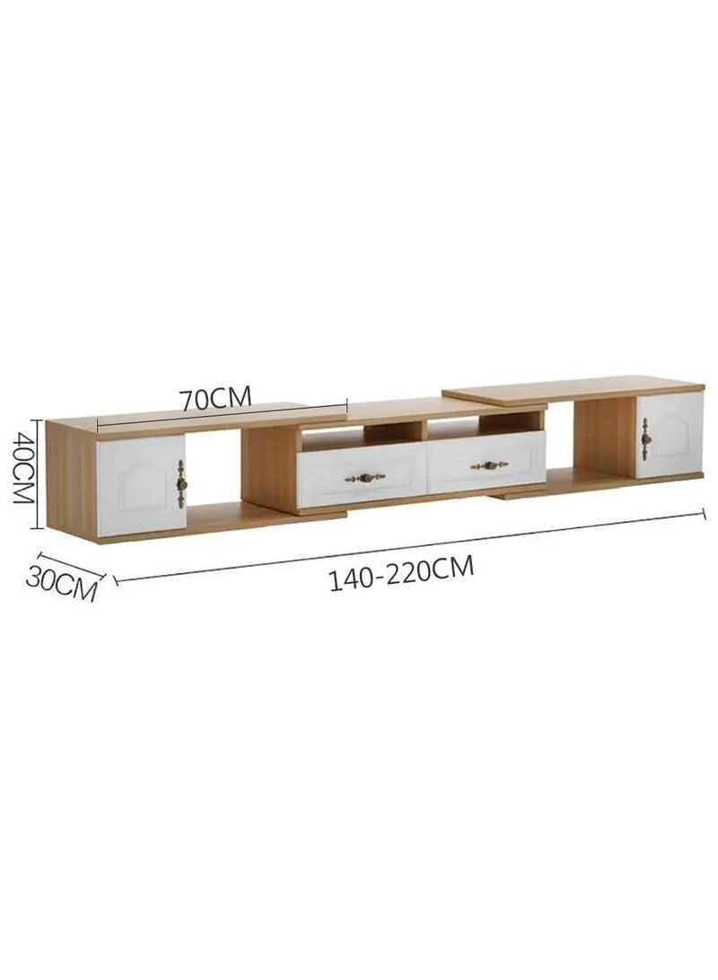 CityRiya-Long TV Stand, 140–220×30×40 cm White TV Table for 65+ Inch TVs – Entertainment Center, Cabinet, Media Console with 2-Tier Storage – For Living Room, Bedroom - Image 4