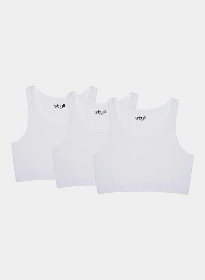 ستايلي Girls Pack of 3 - Wide Strap Sports Bra with Elastic Waist
