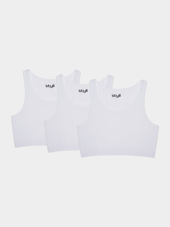 Styli Girls Pack of 3 - Wide Strap Sports Bra with Elastic Waist - Image 1