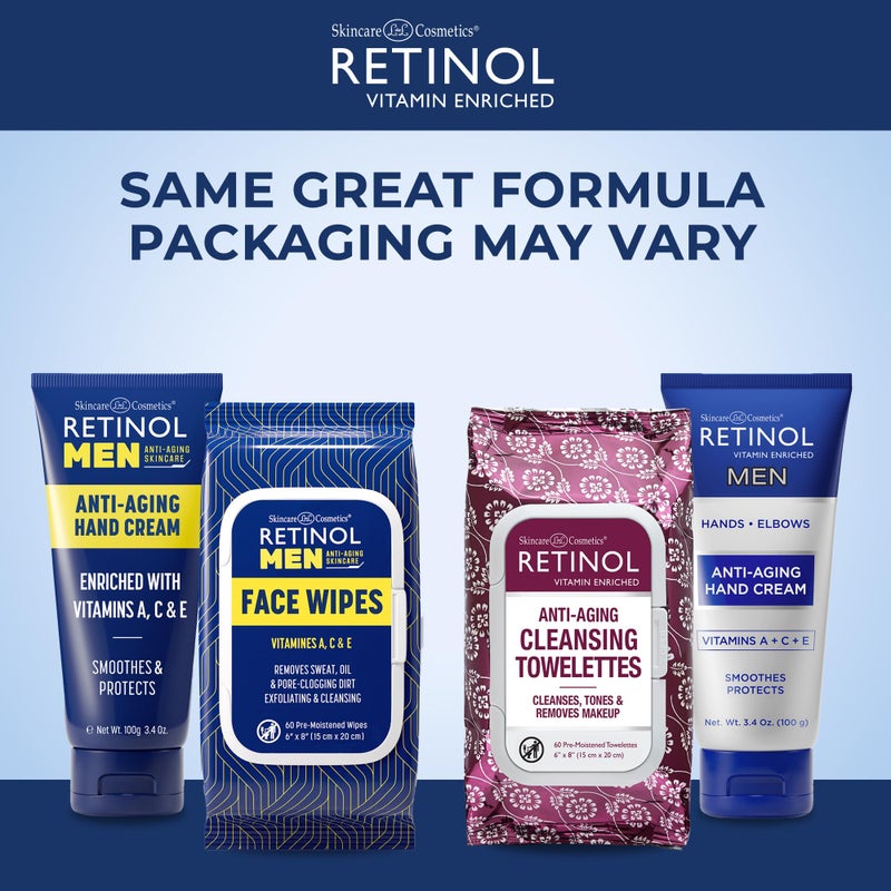 Retinol Men Anti- Aging Facial Wipes - Quickly cleanses Face from Sweat, Oil and Pore-Clogging Dirt without any heavy residue + Retinol Men Anti-Aging Hand Cream For Younger Looking Hands - Image 2