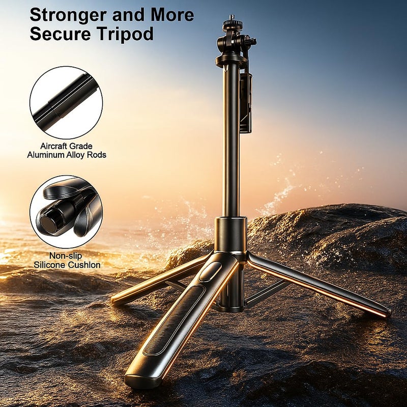 Fire Turtle عصا سيلفي X3 مع قاعدة ثلاثية، بطول 6 أقدام، جهاز تحكم عن بعد لاسلكي، حامل قابل للفصل، متوافق مع بلوتوث لهواتف آيفون/أندرويد - مثالي لتصوير الفيديو والتصوير الفوتوغرافي (عصا سيلفي Q06) - Image 2