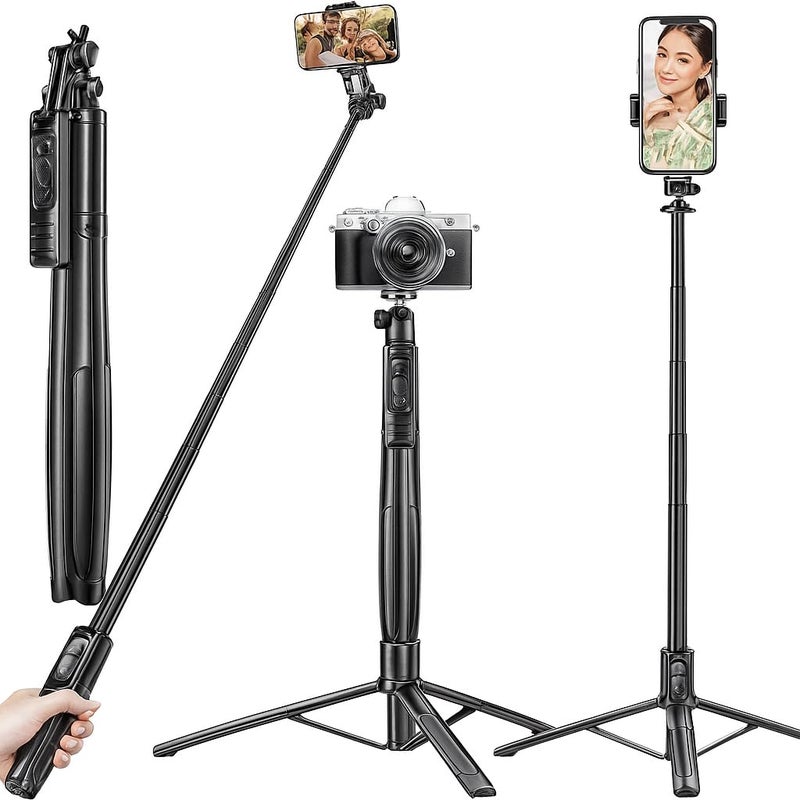 Fire Turtle عصا سيلفي X3 مع قاعدة ثلاثية، بطول 6 أقدام، جهاز تحكم عن بعد لاسلكي، حامل قابل للفصل، متوافق مع بلوتوث لهواتف آيفون/أندرويد - مثالي لتصوير الفيديو والتصوير الفوتوغرافي (عصا سيلفي Q06) - Image 1