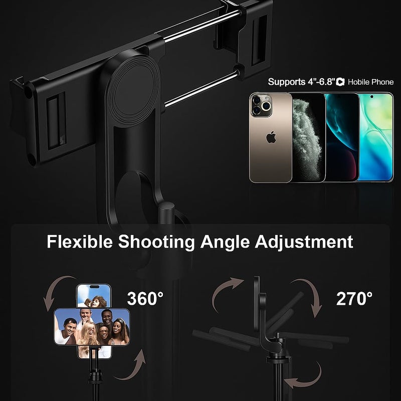 Fire Turtle عصا سيلفي X3 مع قاعدة ثلاثية، بطول 6 أقدام، جهاز تحكم عن بعد لاسلكي، حامل قابل للفصل، متوافق مع بلوتوث لهواتف آيفون/أندرويد - مثالي لتصوير الفيديو والتصوير الفوتوغرافي (عصا سيلفي Q06) - Image 5