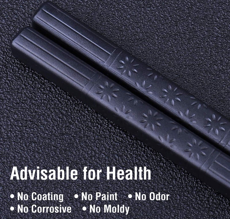 GLAMFIELDS 5 Pairs Fiberglass Chopsticks, Reusable Japanese Chinese Chop sticks Dishwasher Safe, Non-slip, 9 1/2 inches - Black with Multi-purpose Drawstring Bag Carrying Case - Image 5