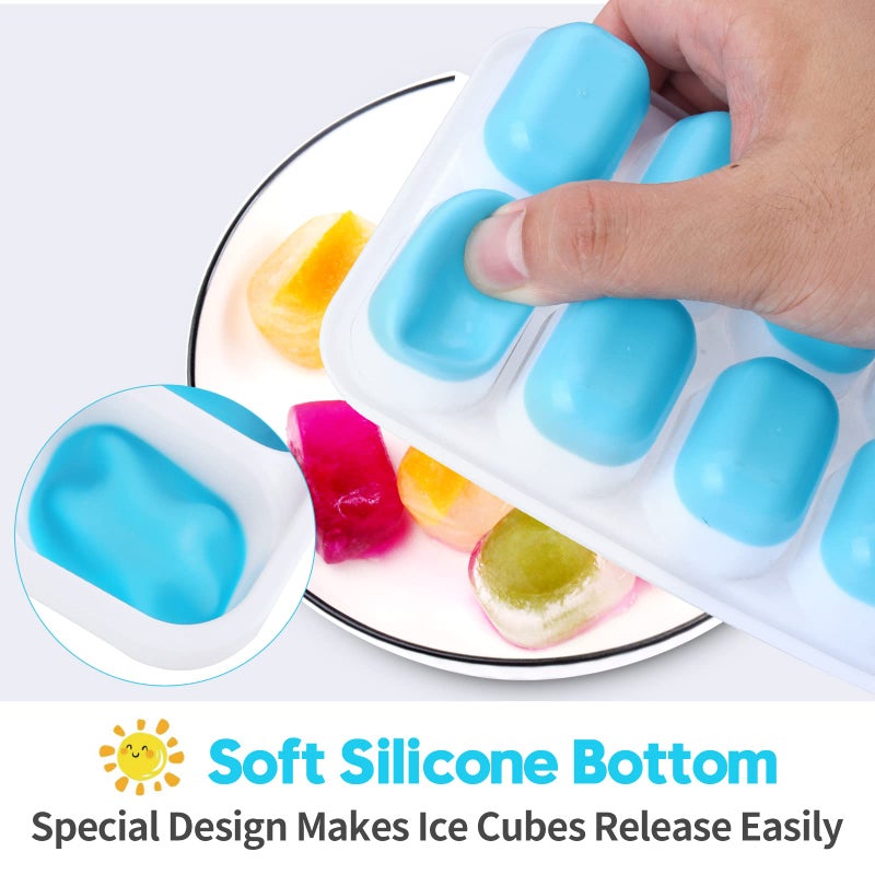 Jrisbo Silicone Ice Cube Tray, Jrisbo 4 Pack Easy-Release & Flexible 14-Ice Cube Trays with Spill-Resistant Removable Lid, Stackable Ice Trays with Covers for Freezer, Cocktail (Blue) - Image 4