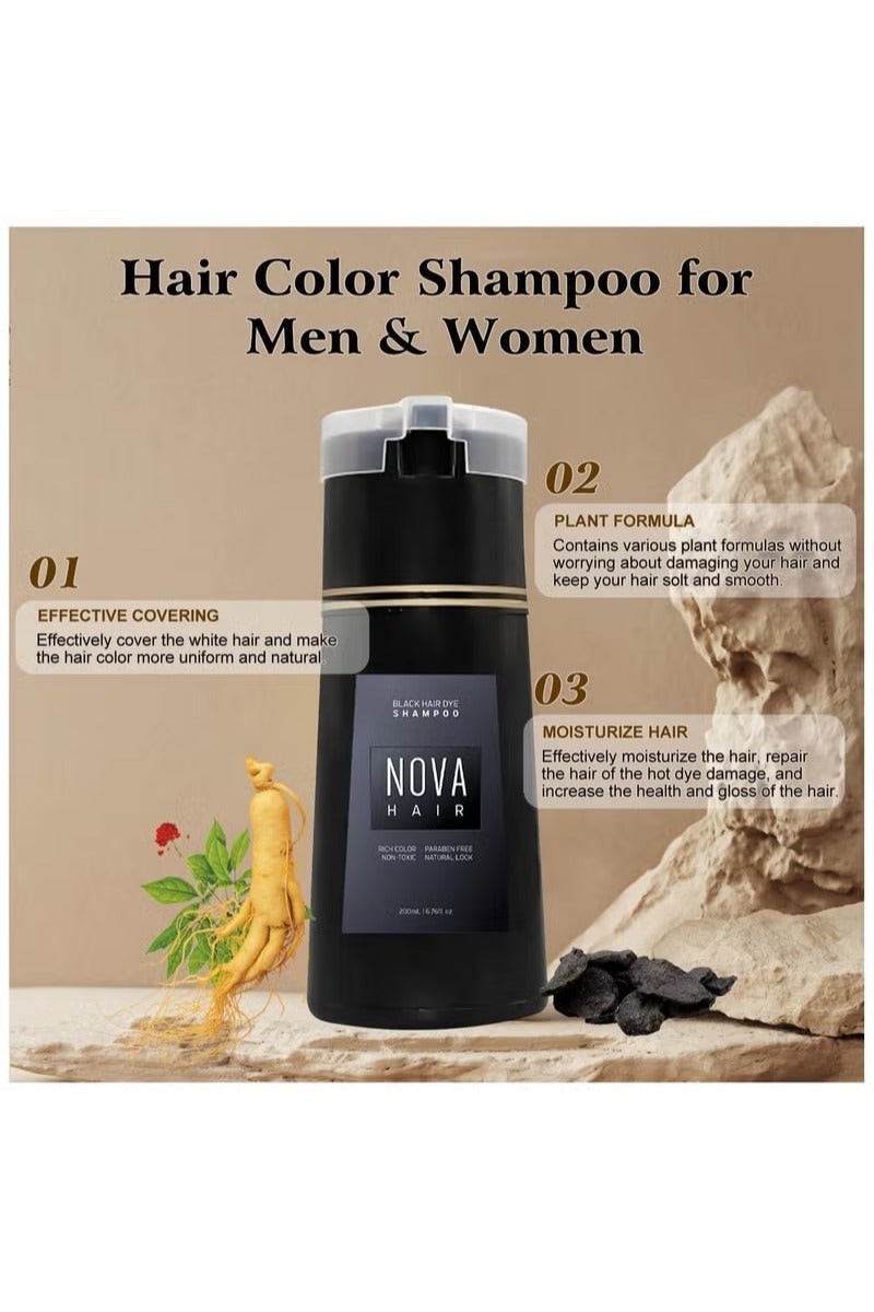 NOVA Hair Dye Shampoo Natural Instant Color for Gray Coverage, Safe, Unisex Formula, For Hair Care 3 in 1, Herbal Ingredients, Keeping Hair Healthy and Shiny (Light Brown) - Image 2