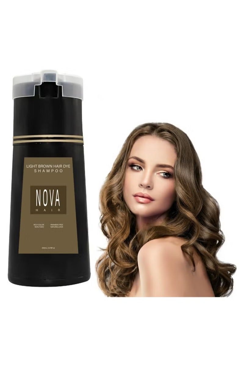 NOVA Hair Dye Shampoo Natural Instant Color for Gray Coverage, Safe, Unisex Formula, For Hair Care 3 in 1, Herbal Ingredients, Keeping Hair Healthy and Shiny (Light Brown) - Image 1