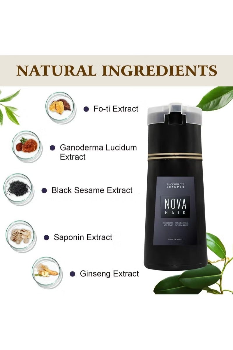 NOVA Hair Dye Shampoo Natural Instant Color for Gray Coverage, Safe, Unisex Formula, For Hair Care 3 in 1, Herbal Ingredients, Keeping Hair Healthy and Shiny (Light Brown) - Image 4