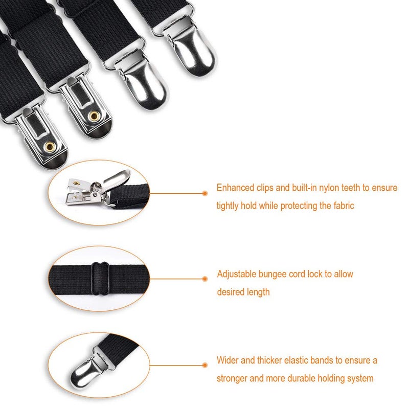 Sopito Bed Sheet Straps, Adjustable Elastic Fitted Sheet Corner Holders Straps to Stay in Place, Non-Slip Fasteners Clips Compatible for Crib to King Size Bed, Black 4Pcs - Image 4