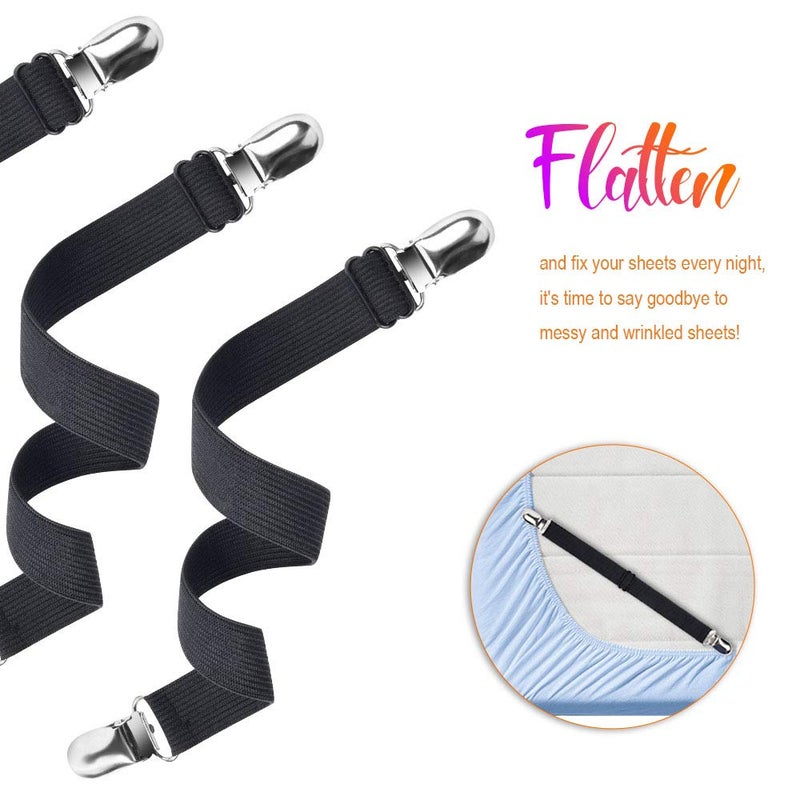 Sopito Bed Sheet Straps, Adjustable Elastic Fitted Sheet Corner Holders Straps to Stay in Place, Non-Slip Fasteners Clips Compatible for Crib to King Size Bed, Black 4Pcs - Image 5