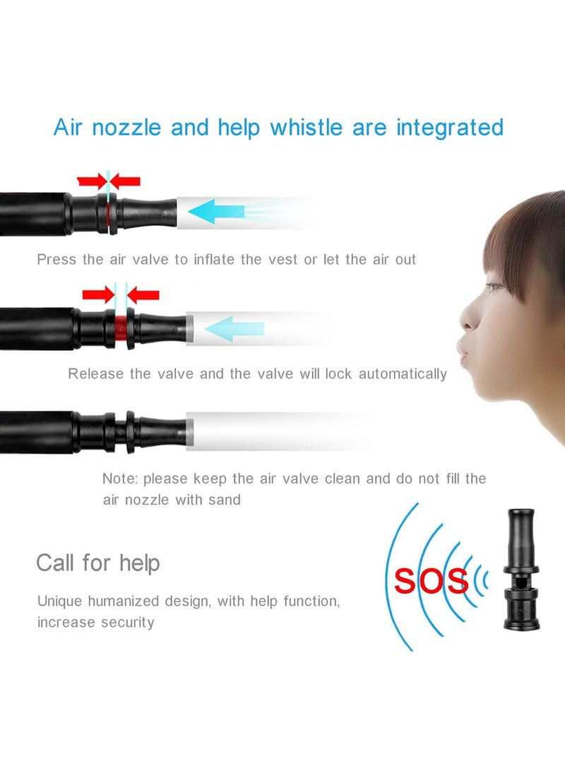 سترة نجاة قابلة للنفخ للبالغين - سترة غطس وسباحة مزودة بصمام صافرة وسحاب إغلاق وشبكة خلفية - جهاز عائم خفيف الوزن للرياضات المائية وركوب الأمواج والانجراف - Image 4