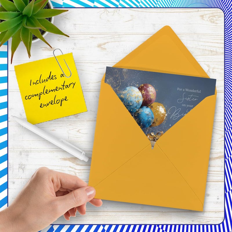 Stuff4 Gold Sister Birthday Card - Gold Balloons & Presents - Happy Birthday Card for Sister from Brother Sibling  5.7 Inch Golden Balloons & Presents Bday Greeting Cards - Image 5