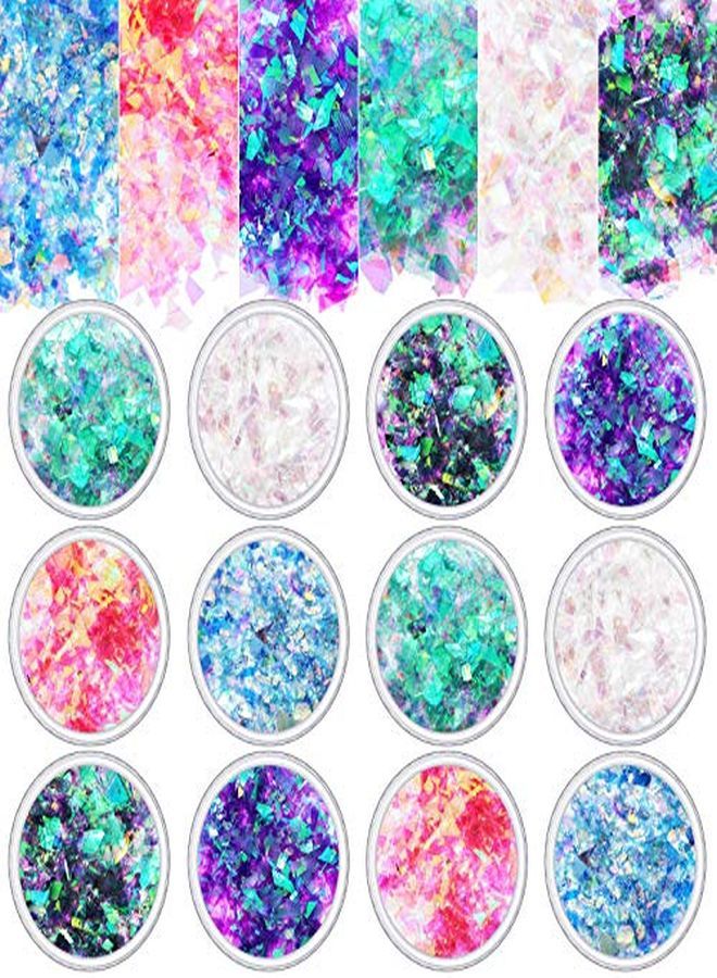 Maitys Mermaid Nail Sequins Holographic Glitters Chunky Iridescent Flakes Colorful Fluorescent Glass Paper Iridescent Flakes Sticker For Face Eyes Body Hair Nail Art Decoration (12) - Image 1