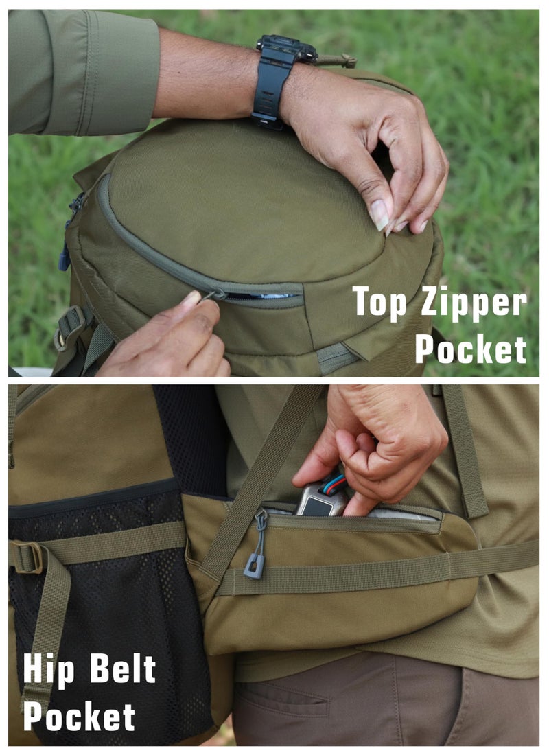 TRAWOC FUSION X 50 Litre Internal Fiber Frame Travel Bag Front & Top Open Backpack for Hiking Trekking Camping, Rucksack Bag for Men & Women with Rain Cover and Shoe Compartment, Olive Green SHK018 - Image 3