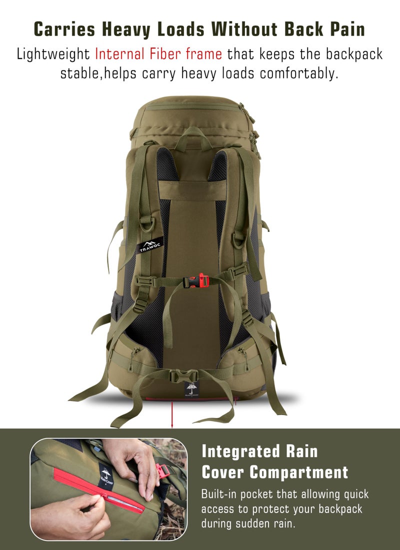 TRAWOC FUSION X 50 Litre Internal Fiber Frame Travel Bag Front & Top Open Backpack for Hiking Trekking Camping, Rucksack Bag for Men & Women with Rain Cover and Shoe Compartment, Olive Green SHK018 - Image 4